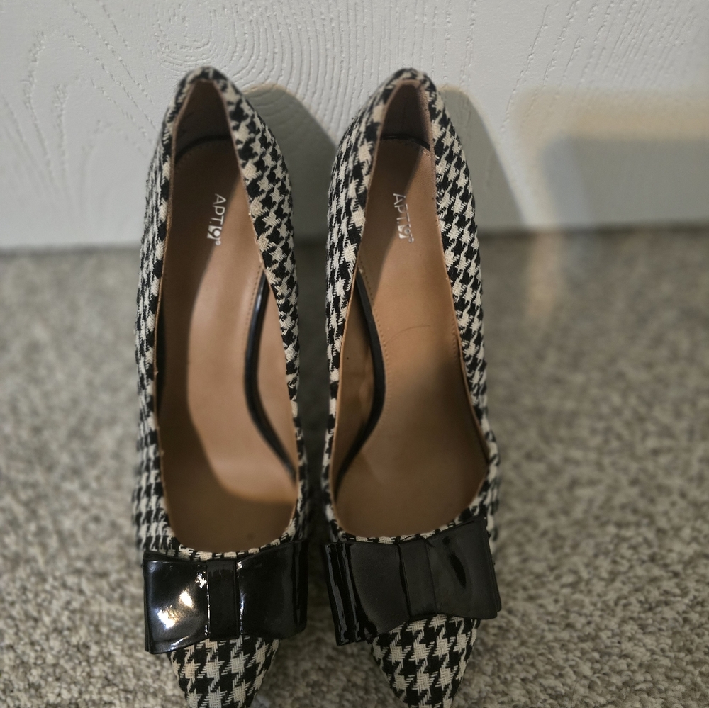 Women's Black and White Houndstooth Heels